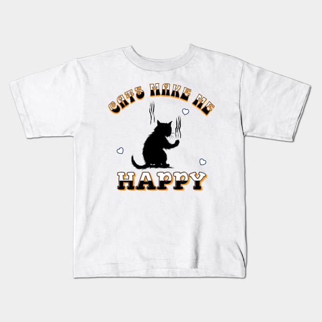 Cats Make Me Happy Kids T-Shirt by Sublime Art